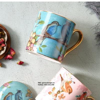 BỘ LY HỌA TIẾT CHIM HOA VIỀN VÀNG CÓ NẮP